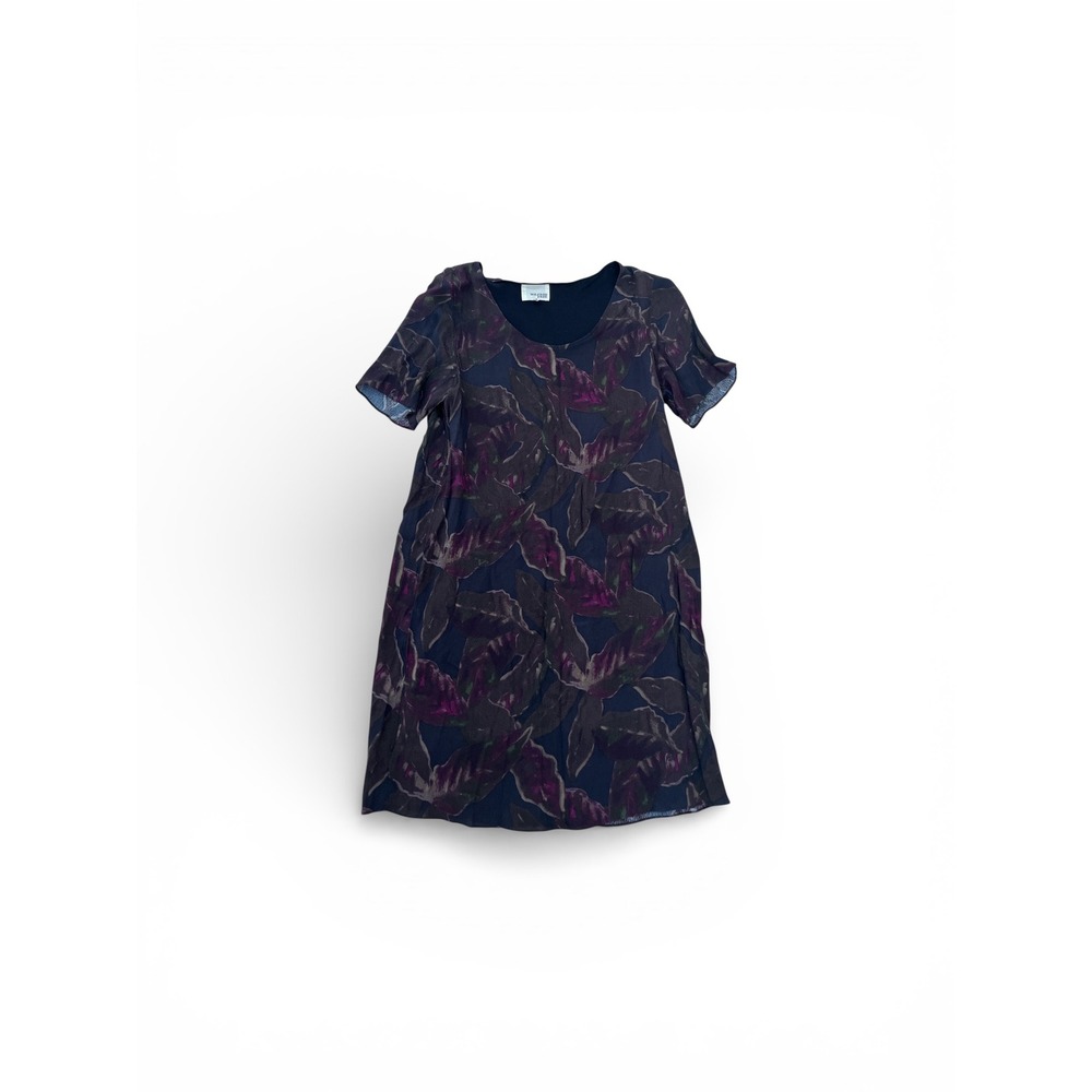 Wilfred Free Aritzia Navy Purple Abstract Leaf Print Shift Mini Dress Small